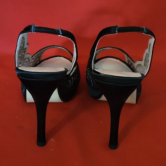 Caparros Black Lace High Heel Open Toe 9B Womens Shoes - Picture 4 of 13